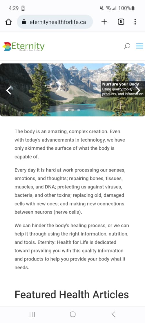 Eternity Health for Life mobile version